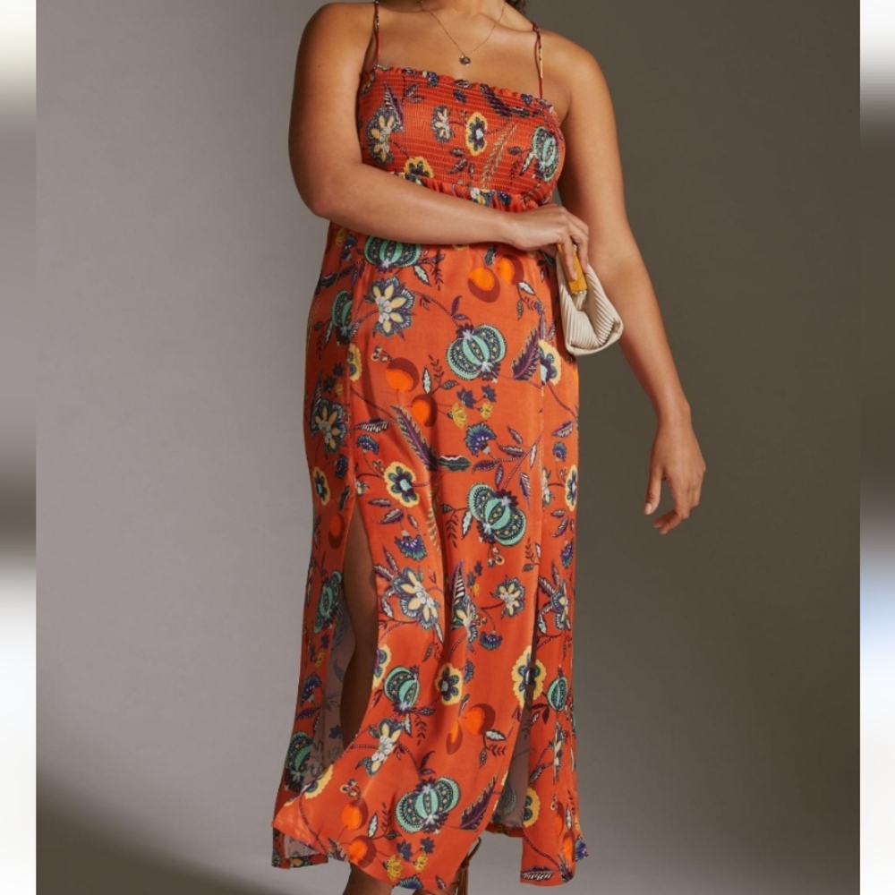 Anthropologie Maeve Floral Cross-Back Maxi Dress Petite Large